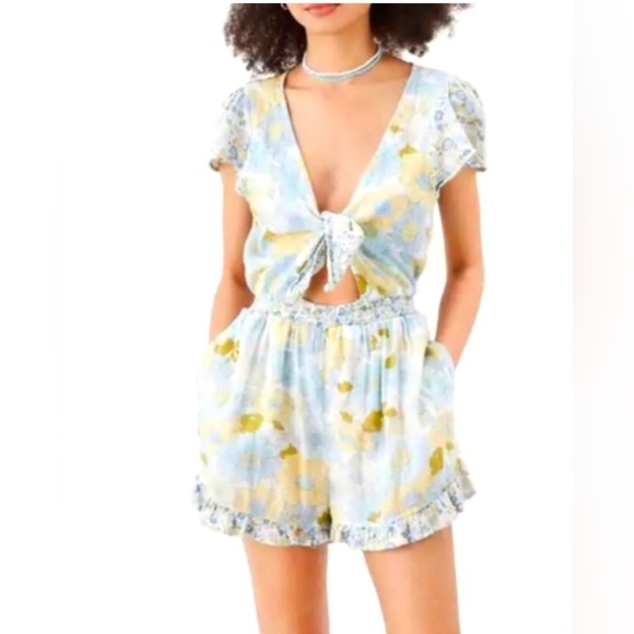 American Eagle Large Tall Floral Cut-Out Tie-Front Romper Beach summer - Picture 1 of 14